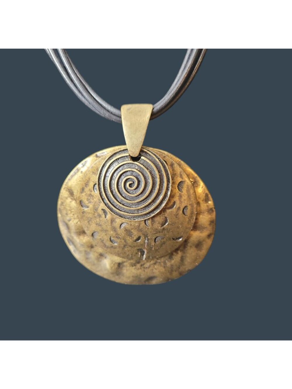 Brass Spiral Pendant Necklace Earrings Multi-strand Cord Bohemian Ethnic Artisan - Picture 4 of 11